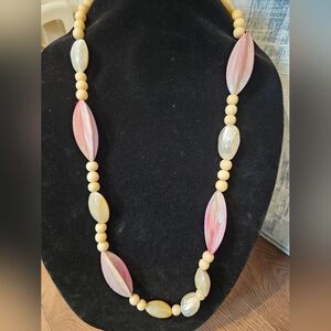 Elegant Pink and Cream Beaded Necklace